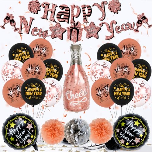 Kingke 2024 Happy New Year Ballon-Set Schwarze Champagnerflasche Stern Ballon Home Einzigartige Dekoration Geschenk Party Supplies Photo Booth Requisiten von Kingke