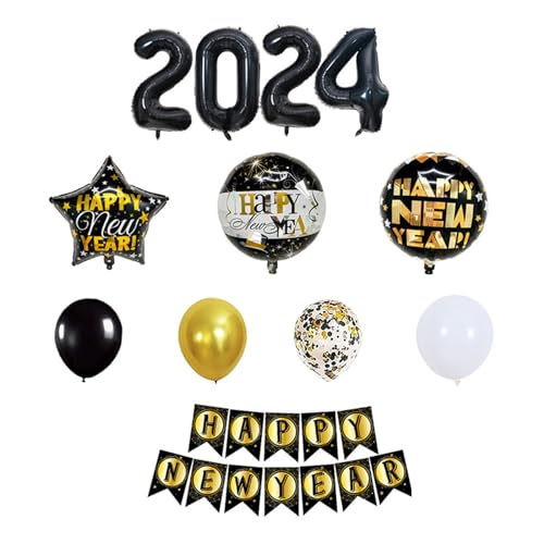 Kingke 2024 Neujahr Party Dekoration Set Happy New Year Ballon Zubehör Foto Requisiten mit Banner Zahlenballon Einzigartige Vorräte von Kingke