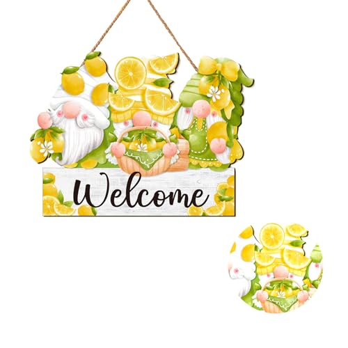 Kingke Schild mit Aufschrift "Welcome Spring Woods", dekorative Zwerge, Türbehang, Holzdekoration, Willkommensschild für Wand und Türen, Frühlings-Thema, Hallo Frühling, Zwerge, Dekor-Schild von Kingke