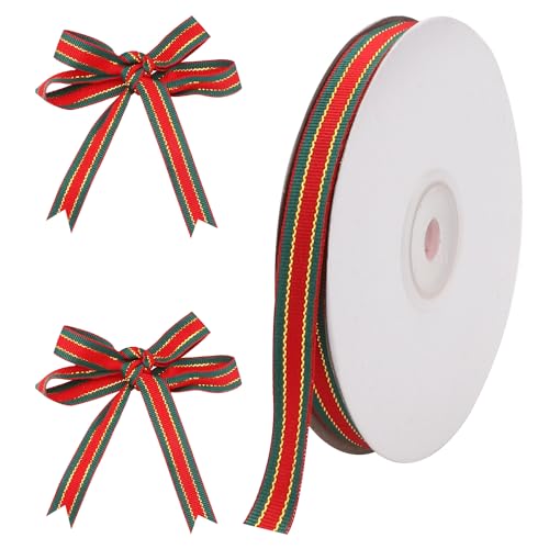 Weihnachtsband, 1,1 cm x 27 m, Weihnachtsbüffelkariertes Band, rotes und grünes Gingham-Band mit Goldrand für Weihnachtsverpackungen, Bastelarbeiten, Kranz, Heimdekoration von Kingovalley