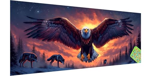 Adler Diamond Painting Groß 120x40cm, 5D Wolf Diamant Painting Bilder Erwachsene Kinder, Diamond Painting Set für Erwachsene und Anfänger, DIY Mosaikherstellung Bastelset für Zimmer Wand Deko, V-8 von Kinntn