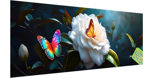 Blume Diamond Painting Erwachsene Groß XXL 300x100cm, 5D Schmetterling Diamant Painting Bilder, DIY Diamond Painting Eckige Steine Vollbohrer Diamant Malerei Stickerei Kreuzstich Set für Wanddeko C-1 von Kinntn