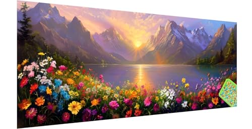 Blume Diamond Painting Erwachsene Groß XXL 300x100cm, 5D See Diamant Painting Bilder, DIY Diamond Painting Eckige Steine Vollbohrer Diamant Malerei Stickerei Kreuzstich Set für Home Wand Dekor T-9 von Kinntn