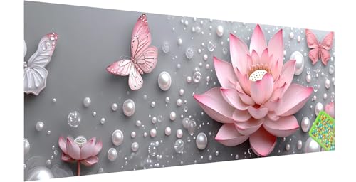 Blume Diamond Painting Groß 150x50cm, 5D Lotus Diamant Painting Bilder Erwachsene Kinder, Diamond Painting Set für Erwachsene und Anfänger, DIY Mosaikherstellung Bastelset für Haus Wand Deko, B-7 von Kinntn