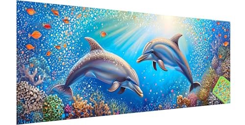 Delphin Diamond Painting Erwachsene Groß XXL 240x80cm, 5D Tier Diamant Painting Bilder, DIY Diamond Painting Eckige Steine Vollbohrer Diamant Malerei Stickerei Kreuzstich Set für Home Wand Dekor P-5 von Kinntn