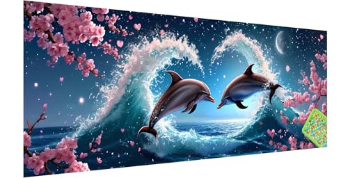 Delphin Diamond Painting Erwachsene Groß XXL 270x90cm, 5D Romantisch Diamant Painting Bilder, DIY Diamond Painting Eckige Steine Vollbohrer Diamant Malerei Stickerei Kreuzstich Set für Wanddeko U-3 von Kinntn