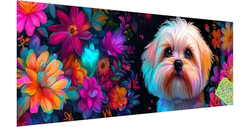 Diamond Painting Blume, Diamond Painting Erwachsene, Groß Diamant Painting Bilder 300x100cm, Hund Diamond Painting Set für Erwachsene und Kinder, Eckige Steine Mosaikherstellung Kit für Home Deko, K-4 von Kinntn