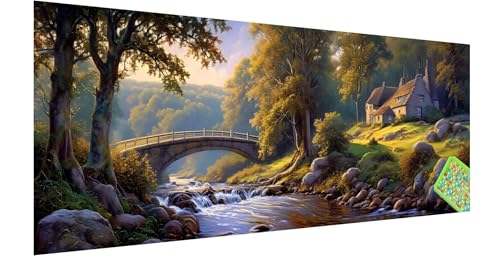 Diamond Painting Brücke, Diamond Painting Erwachsene, Groß Diamant Painting Bilder 150x50cm, Bauernhof Diamond Painting Set für Erwachsene Kinder, Eckige Steine Mosaikherstellung Kit für Home Deko H-7 von Kinntn