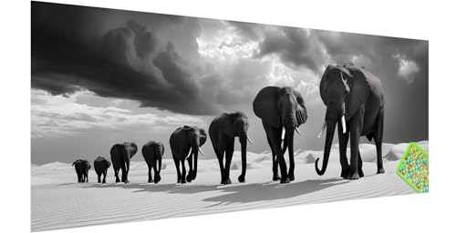 Diamond Painting Elefant, Diamond Painting Erwachsene, Groß Diamant Painting Bilder 180x60cm, Grau Diamond Painting Set für Erwachsene und Kinder, Eckige Steine Mosaikherstellung Kit für Home Deko V-6 von Kinntn