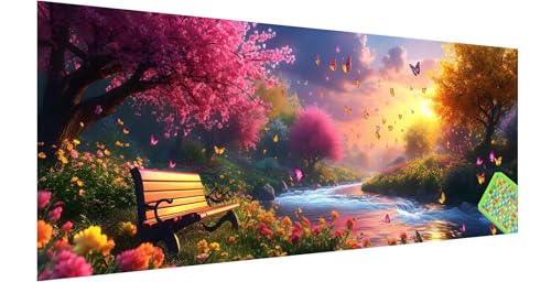 Diamond Painting Frühling, Diamond Painting Erwachsene, Groß Diamant Painting Bilder 120x40cm, Anlage Diamond Painting Set für Erwachsene Kinder, Eckige Steine Mosaikherstellung Kit für Home Deko H-1 von Kinntn