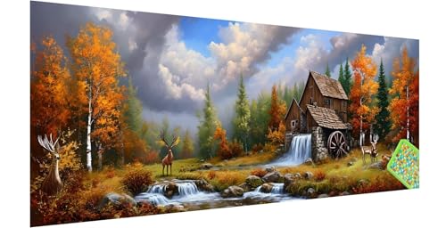 Diamond Painting Herbst, Diamond Painting Erwachsene, Groß Diamant Painting Bilder 180x60cm, Landschaft Diamond Painting Set für Erwachsene, Eckige Steine Mosaikherstellung Kit für Home Wand Deko, N-1 von Kinntn