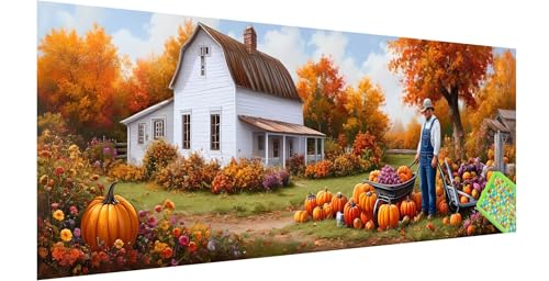 Diamond Painting Herbst, Diamond Painting Erwachsene, Groß Diamant Painting Bilder 240x80cm, Bauernhof Diamond Painting Set für Erwachsene Kinder, Eckige Steine Mosaikherstellung Kit für Home Deko H-7 von Kinntn