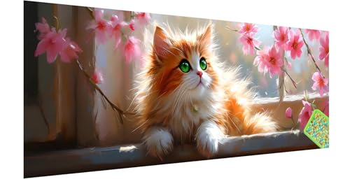 Diamond Painting Katze, Diamond Painting Erwachsene, Groß Diamant Painting Bilder 120x40cm, Blume Diamond Painting Set für Erwachsene und Kinder, Eckige Steine Mosaikherstellung Kit für Home Deko, D-6 von Kinntn