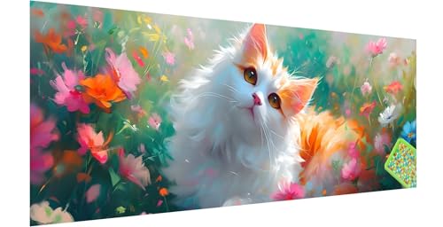 Diamond Painting Katze, Diamond Painting Erwachsene, Groß Diamant Painting Bilder 120x40cm, Niedlich Diamond Painting Set für Erwachsene Kinder, Eckige Steine Mosaikherstellung Kit für Home Deko N-2 von Kinntn