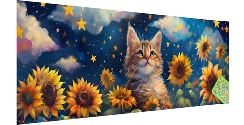 Diamond Painting Katze, Diamond Painting Erwachsene, Groß Diamant Painting Bilder 120x40cm, Sonnenblume Diamond Painting Set für Erwachsene, Eckige Steine Mosaikherstellung Kit für Home Wand Deko, L-7 von Kinntn