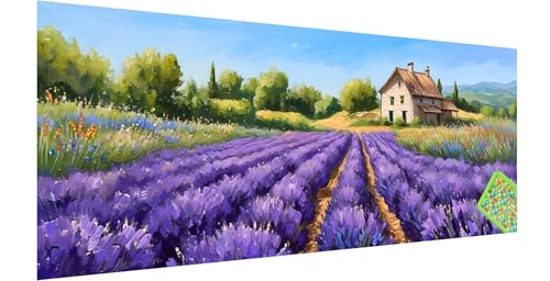 Diamond Painting Lavendel, Diamond Painting Erwachsene, Groß Diamant Painting Bilder 150x50cm, Bauernhof Diamond Painting Set für Erwachsene, Eckige Steine Mosaikherstellung Kit für Home Deko M-6 von Kinntn