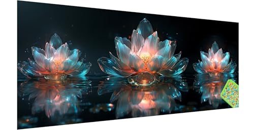 Diamond Painting Lotus, Diamond Painting Erwachsene, Groß Diamant Painting Bilder 150x50cm, Blume Diamond Painting Set für Erwachsene und Kinder, Eckige Steine Mosaikherstellung Kit für Home Deko, T-9 von Kinntn