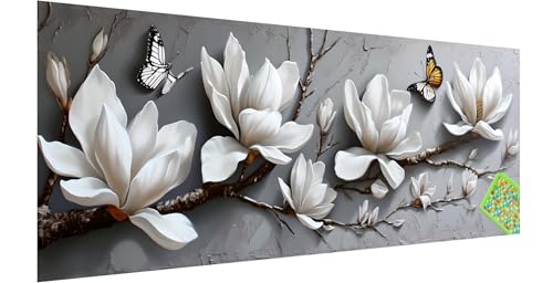 Diamond Painting Magnolie, Diamond Painting Erwachsene, Groß Diamant Painting Bilder 120x40cm, Schmetterling Diamond Painting Set für Erwachsene, Eckige Steine Mosaikherstellung Kit für Home Deko J-6 von Kinntn