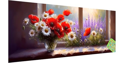 Diamond Painting Mohn, Diamond Painting Erwachsene, Groß Diamant Painting Bilder 150x50cm, Blume Diamond Painting Set für Erwachsene und Kinder, Eckige Steine Mosaikherstellung Kit für Home Deko, B-9 von Kinntn