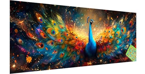 Diamond Painting Pfau, Diamond Painting Erwachsene, Groß Diamant Painting Bilder 300x100cm, Tier Diamond Painting Set für Erwachsene und Kinder, Eckige Steine Mosaikherstellung Kit für Home Deko, R-6 von Kinntn