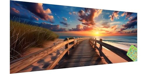 Diamond Painting Pier, Diamond Painting Erwachsene, Groß Diamant Painting Bilder 120x40cm, Sonnenuntergang Diamond Painting Set für Erwachsene, Eckige Steine Mosaikherstellung Kit für Home Deko B-0 von Kinntn