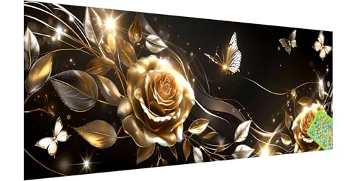 Diamond Painting Rose, Diamond Painting Erwachsene, Groß Diamant Painting Bilder 150x50cm, Schmetterling Diamond Painting Set für Erwachsene, Eckige Steine Mosaikherstellung Kit für Home Deko I-9 von Kinntn