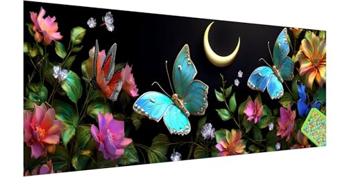 Diamond Painting Schmetterling, Diamond Painting Erwachsene, Groß Diamant Painting Bilder 120x40cm, Mond Diamond Painting Set für Erwachsene, Eckige Steine Mosaikherstellung Kit für Home Deko F-4 von Kinntn