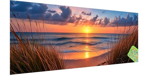 Diamond Painting Strand, Diamond Painting Erwachsene, Groß Diamant Painting Bilder 180x60cm, Sonnenuntergang Diamond Painting Set für Erwachsene, Eckige Steine Mosaikherstellung Kit für Home Deko H-9 von Kinntn