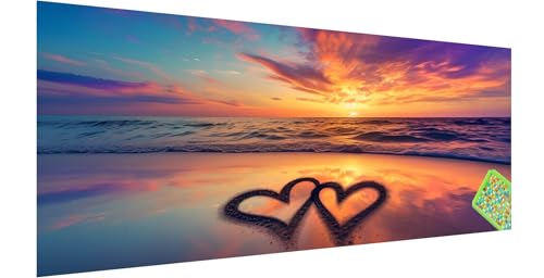 Diamond Painting Valentinstag, Diamond Painting Erwachsene, Groß Diamant Painting Bilder 150x50cm, Strand Diamond Painting Set für Erwachsene, Eckige Steine Mosaikherstellung Kit für Home Deko L-0 von Kinntn