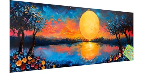 Diamond Painting Vollmond, Diamond Painting Erwachsene, Groß Diamant Painting Bilder 240x80cm, Landschaft Diamond Painting Set für Erwachsene, Eckige Steine Mosaikherstellung Kit für Home Deko H-6 von Kinntn