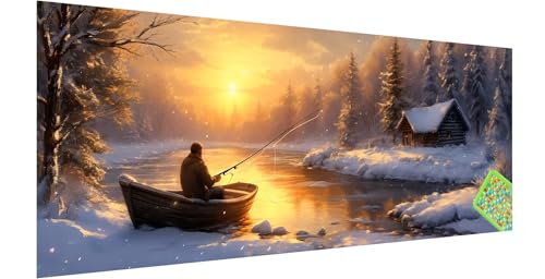 Diamond Painting Winter, Diamond Painting Erwachsene, Groß Diamant Painting Bilder 180x60cm, Boot Diamond Painting Set für Erwachsene und Kinder, Eckige Steine Mosaikherstellung Kit für Home Deko, L-9 von Kinntn