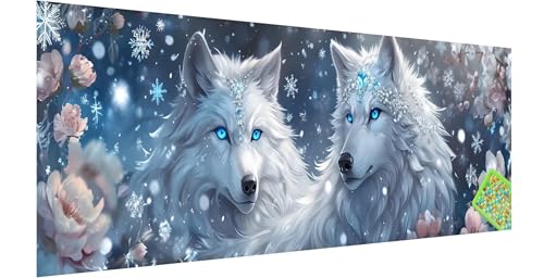 Diamond Painting Wolf, Diamond Painting Erwachsene, Groß Diamant Painting Bilder 150x50cm, Winter Diamond Painting Set für Erwachsene und Kinder, Eckige Steine Mosaikherstellung Kit für Home Deko, I-5 von Kinntn