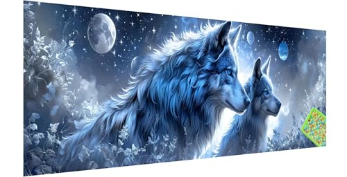 Diamond Painting Wolf, Diamond Painting Erwachsene, Groß Diamant Painting Bilder 180x60cm, Mond Diamond Painting Set für Erwachsene und Kinder, Eckige Steine Mosaikherstellung Kit für Home Deko, U-3 von Kinntn