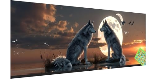 Diamond Painting Wolf, Diamond Painting Erwachsene, Groß Diamant Painting Bilder 180x60cm, Sonnenuntergang Diamond Painting Set für Erwachsene, Eckige Steine Mosaikherstellung Kit für Home Deko N-3 von Kinntn