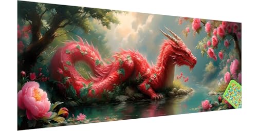 Drachen Diamond Painting Erwachsene Groß XXL 150x50cm, 5D Tier Diamant Painting Bilder, DIY Diamond Painting Eckige Steine Vollbohrer Diamant Malerei Stickerei Kreuzstich Set für Home Wand Dekor X-6 von Kinntn