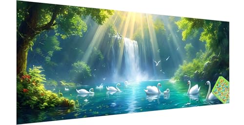 Fallen Diamond Painting Erwachsene Groß XXL 180x60cm, 5D Schwan Diamant Painting Bilder, DIY Diamond Painting Eckige Steine Vollbohrer Diamant Malerei Stickerei Kreuzstich Set für Home Wand Dekor U-4 von Kinntn