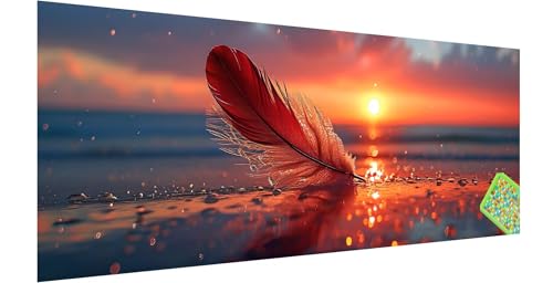 Feder Diamond Painting Groß 210x70cm, 5D Sonnenuntergang Diamant Painting Bilder Erwachsene Kinder, Diamond Painting Set für Erwachsene und Anfänger, DIY Mosaikherstellung Bastelset für Haus Deko, Z-4 von Kinntn