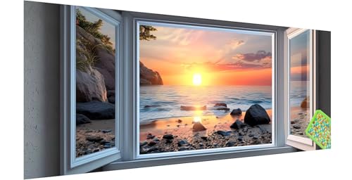 Fenster Diamond Painting Groß 150x50cm, 5D Meer Diamant Painting Bilder Erwachsene Kinder, Diamond Painting Set für Erwachsene und Anfänger, DIY Mosaikherstellung Bastelset für Haus Wanddeko, Y-8 von Kinntn