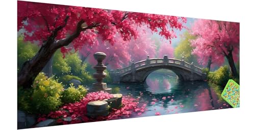 Frühling Diamond Painting Erwachsene Groß XXL 270x90cm, 5D Kirschblüten Diamant Painting Bilder, DIY Diamond Painting Eckige Steine Vollbohrer Diamant Malerei Stickerei Kreuzstich Set für Wanddeko C-6 von Kinntn