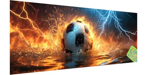 Fußball Diamond Painting Erwachsene Groß XXL 300x100cm, 5D Flamme Diamant Painting Bilder, DIY Diamond Painting Eckige Steine Vollbohrer Diamant Malerei Stickerei Kreuzstich Set für Home Wanddeko A-0 von Kinntn