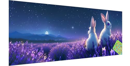 Kaninchen Diamond Painting Groß 180x60cm, 5D Lavendel Diamant Painting Bilder Erwachsene Kinder, Diamond Painting Set für Erwachsene und Anfänger, DIY Mosaikherstellung Bastelset für Haus Deko, U-0 von Kinntn