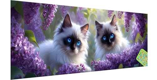 Katze Diamond Painting Erwachsene Groß XXL 120x40cm, 5D Lavendel Diamant Painting Bilder, DIY Diamond Painting Eckige Steine Vollbohrer Diamant Malerei Stickerei Kreuzstich Set für Home Wand Dekor T-3 von Kinntn