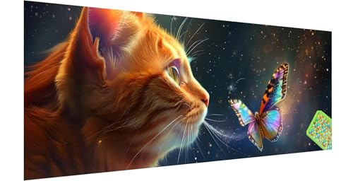 Katze Diamond Painting Erwachsene Groß XXL 270x90cm, 5D Schmetterling Diamant Painting Bilder, DIY Diamond Painting Eckige Steine Vollbohrer Diamant Malerei Stickerei Kreuzstich Set für Wanddeko D-0 von Kinntn