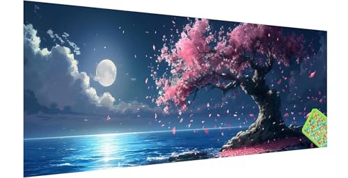 Kirschblüten Diamond Painting Erwachsene Groß XXL 150x50cm, 5D Mond Diamant Painting Bilder, DIY Diamond Painting Eckige Steine Vollbohrer Diamant Malerei Stickerei Kreuzstich Set für Wanddeko L-3 von Kinntn