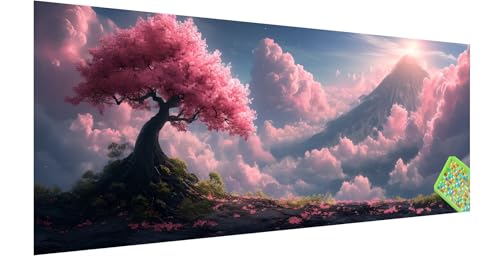 Kirschblüten Diamond Painting Erwachsene Groß XXL 180x60cm, 5D Landschaft Diamant Painting Bilder, DIY Diamond Painting Eckige Steine Vollbohrer Diamant Malerei Stickerei Kreuzstich für Wanddeko J-4 von Kinntn