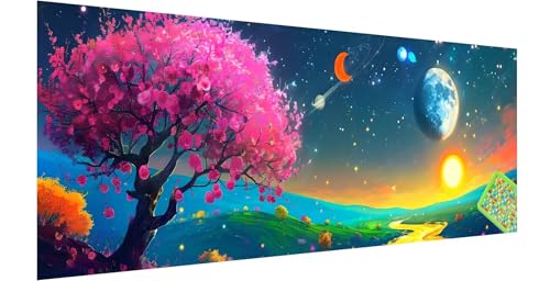 Kirschblüten Diamond Painting Groß 300x100cm, 5D Mond Diamant Painting Bilder Erwachsene Kinder, Diamond Painting Set für Erwachsene und Anfänger, DIY Mosaikherstellung Bastelset für Haus Deko, K-6 von Kinntn