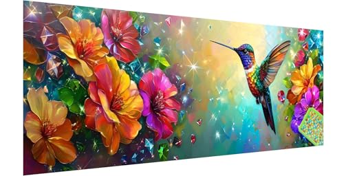 Kolibri Diamond Painting Erwachsene Groß XXL 150x50cm, 5D Blume Diamant Painting Bilder, DIY Diamond Painting Eckige Steine Vollbohrer Diamant Malerei Stickerei Kreuzstich Set für Home Wand Dekor B-4 von Kinntn