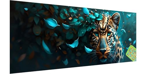 Leopard Diamond Painting Groß 270x90cm, 5D Blätter Diamant Painting Bilder Erwachsene Kinder, Diamond Painting Set für Erwachsene und Anfänger, DIY Mosaikherstellung Bastelset für Haus Wanddeko, E-0 von Kinntn