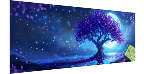 Lila Diamond Painting Erwachsene Groß XXL 90x30cm, 5D Baum Diamant Painting Bilder, DIY Diamond Painting Eckige Steine Vollbohrer Diamant Malerei Stickerei Kreuzstich Set Geschenke Home Wand Dekor L-5 von Kinntn