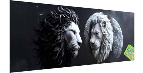 Löwe Diamond Painting Erwachsene Groß XXL 120x40cm, 5D Yin und Yang Diamant Painting Bilder, DIY Diamond Painting Eckige Steine Vollbohrer Diamant Malerei Stickerei Kreuzstich Set für Wanddeko U-5 von Kinntn